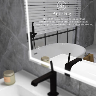 Rectangular Frameless Wall-Mount Anti-Fog LED Light Bathroom Vanity Mirror, 24x3