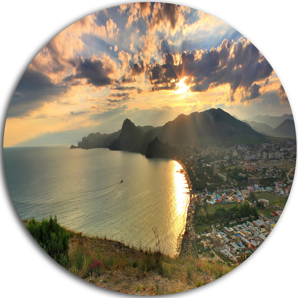 Seashore From Top Of The Hill, Seascape Round Metal Wall Art, 23"