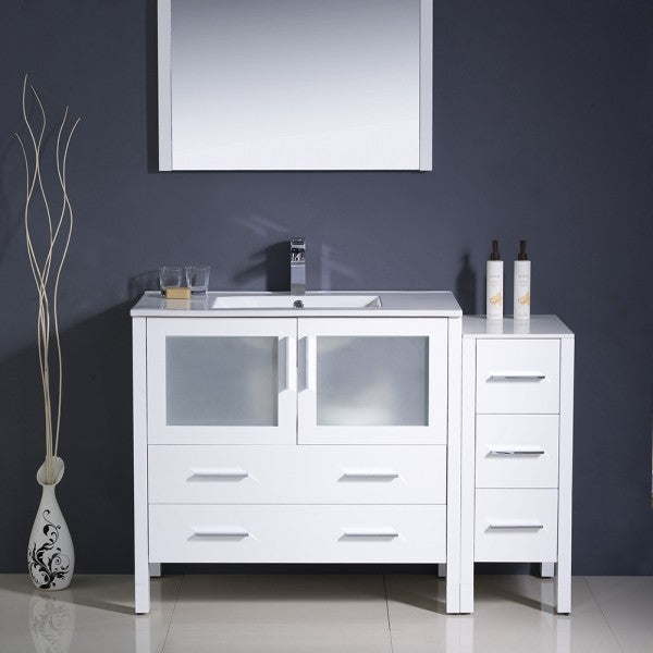 Fresca Torino 48" White Modern Bathroom Vanity, Side Cabinet, Integrated Sink