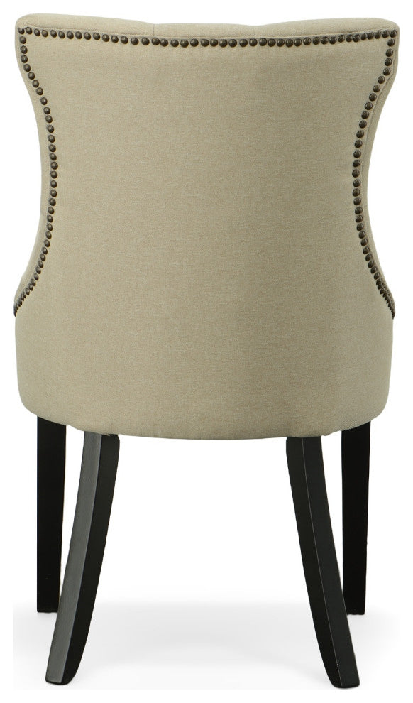 Megan Tufted Chair With Nailhead Trim, Linen/Espresso