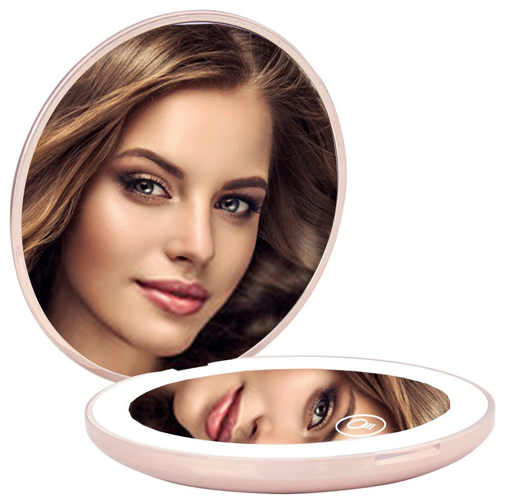 Touch Mini Rechargeable LED Compact Mirror, Pearl Rose Gold