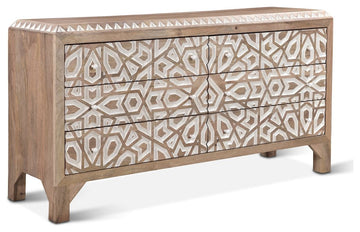 Haveli Dresser 61In Carved, Natural White