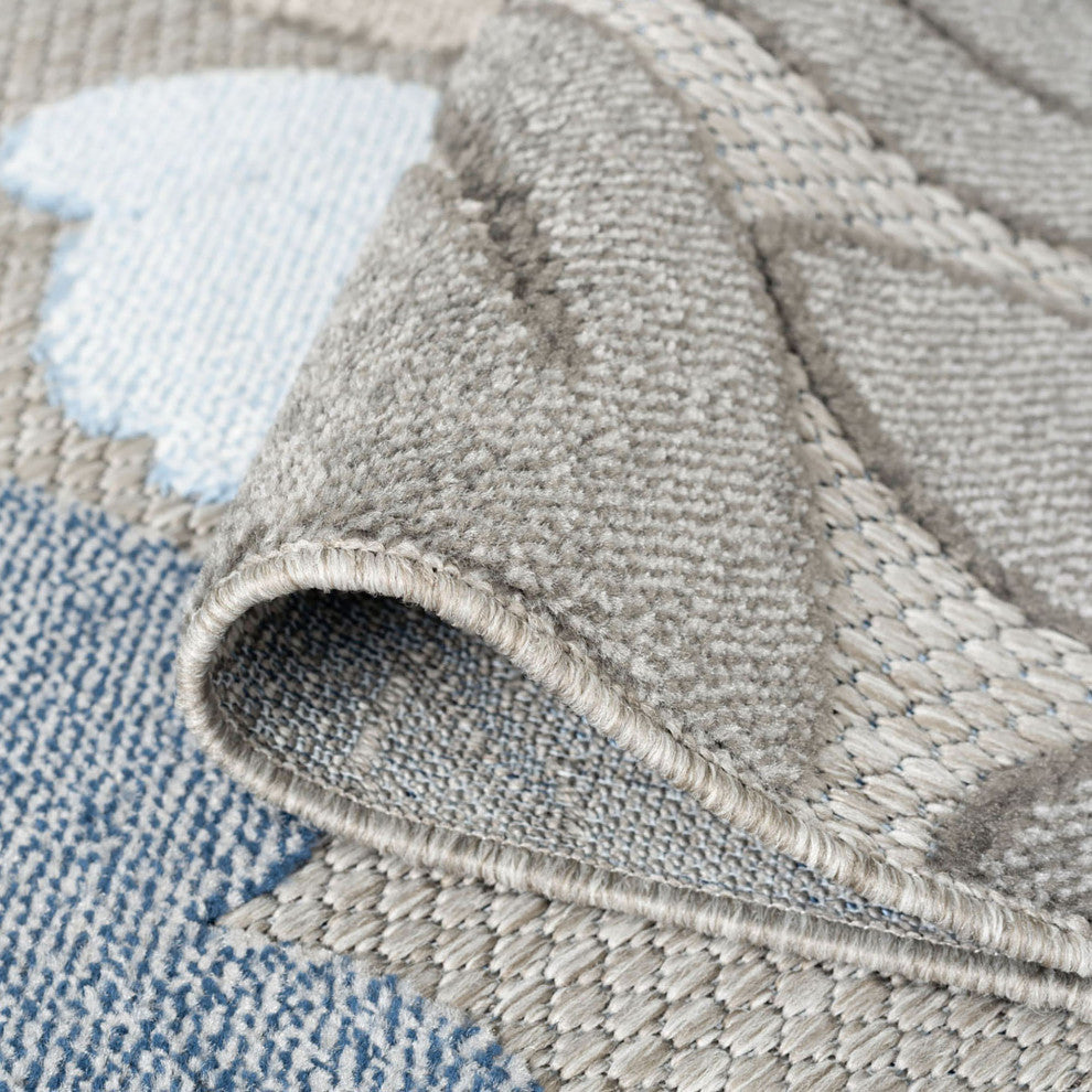 Ostro Modern Floral Area Rug, Blue & Gray, 7'11" Round