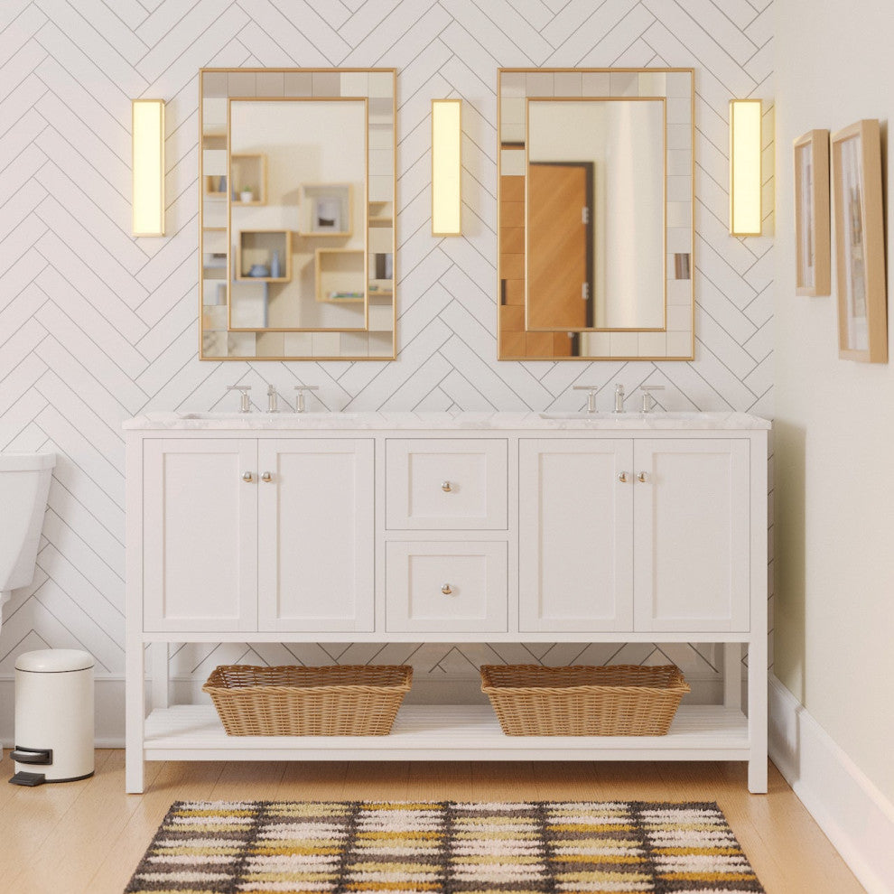 Lakeshore 60" Double Bathroom Vanity, White, Engineered Carrara