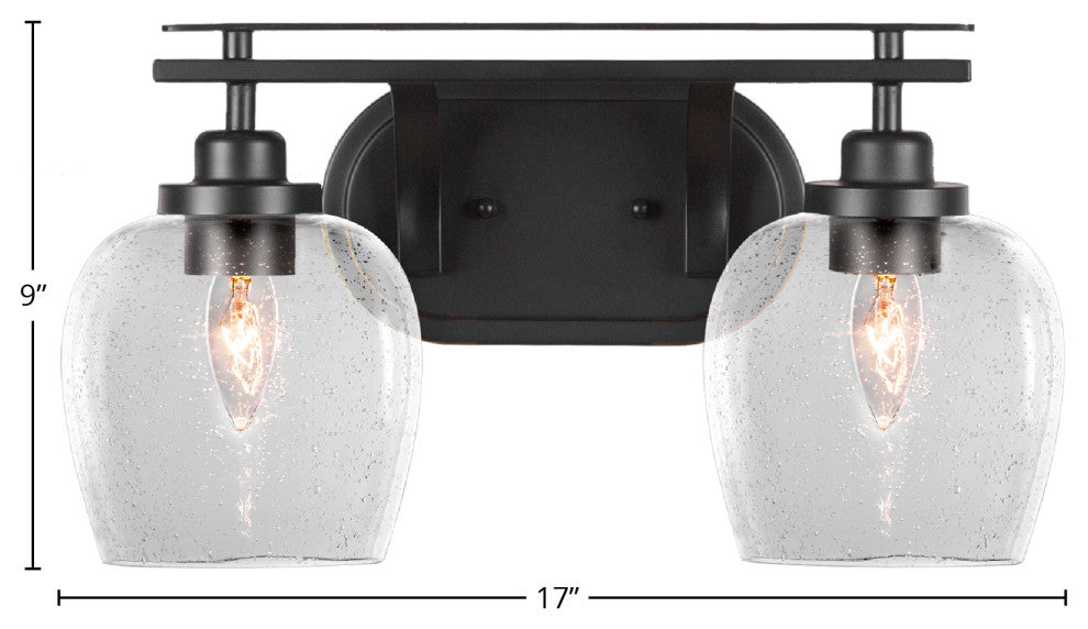 Odyssey 2 Light Bath Bar In Matte Black Finish With 6" Clear Bubble Glass