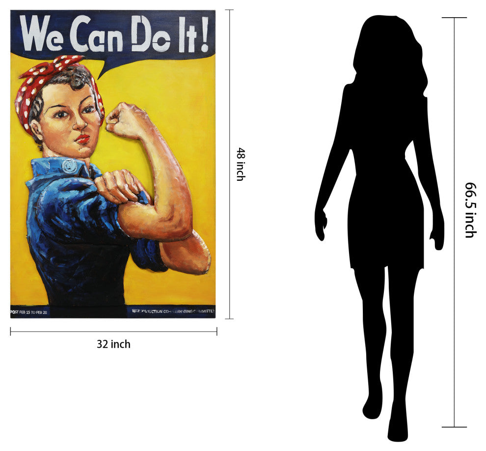 "We can do it!" Mixed Media Iron Hand Painted Dimensional Wall Art