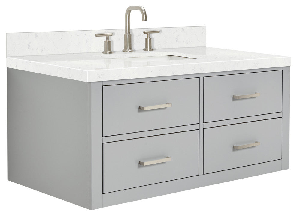 Ariel Hutton 42" Single Rectangle Sink Bathroom Vanity, Carrara Quartz
