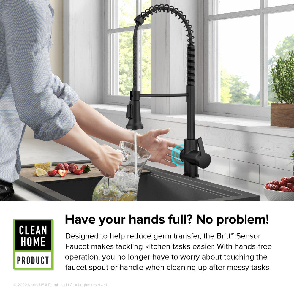 Britt Commercial Style 3-Function Pull-Down 1-Handle 1-Hole Kitchen Faucet, Matte Black (Touchless Ksf-1691mb)