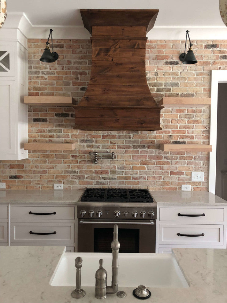 Castlewood Shiplap Curved Epicurean Chimney Hood, Alder, 36", 500 Cfm Ventilator