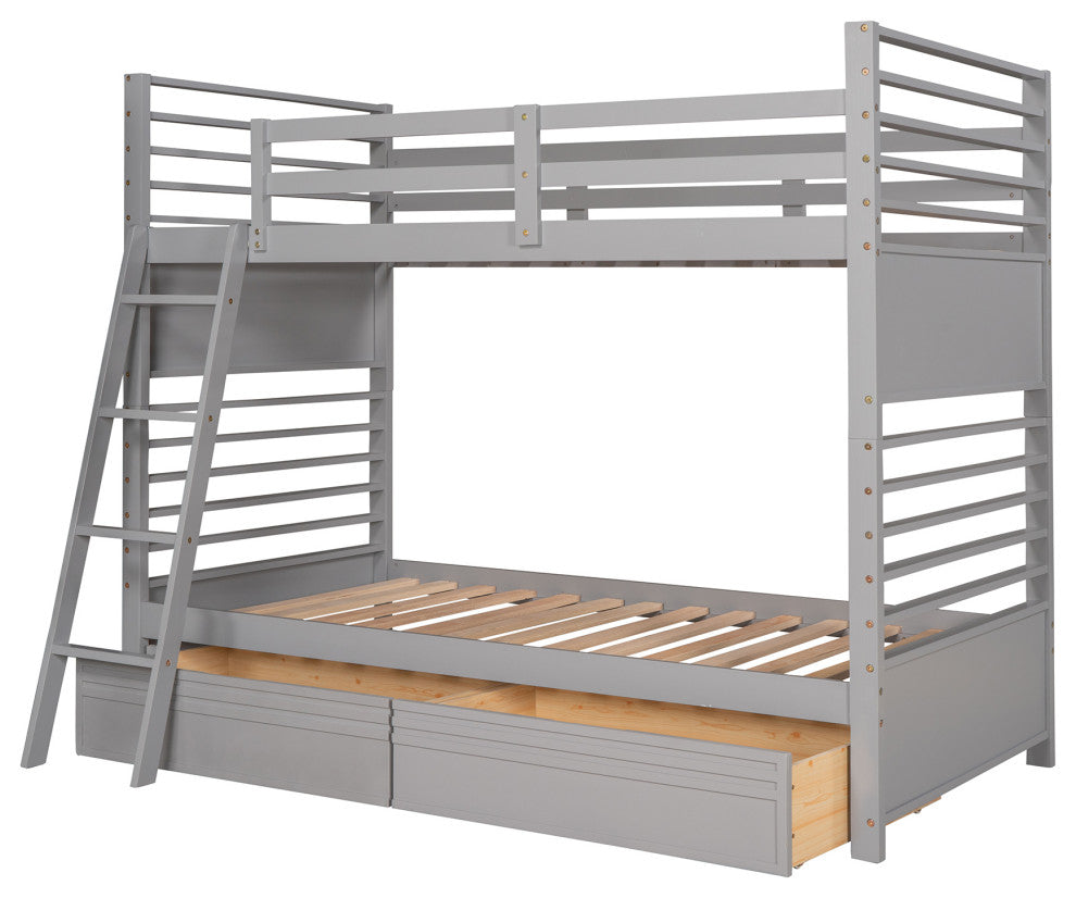 Gewnee Wood Twin Over Twin  Bunk Bed with Two Drawers in Gray