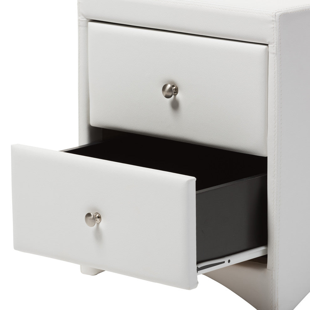 Carlotta Glam White Faux Leather Upholstered King Size 3-Piece Bedroom Set