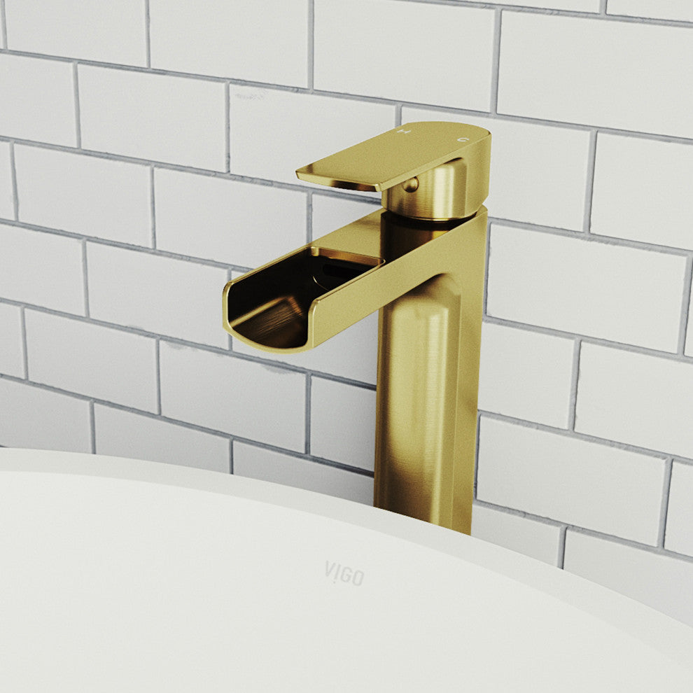 VIGO Amada 10" H Single Handle Single Hole Bathroom Vessel Faucet, Matte Brushed Gold