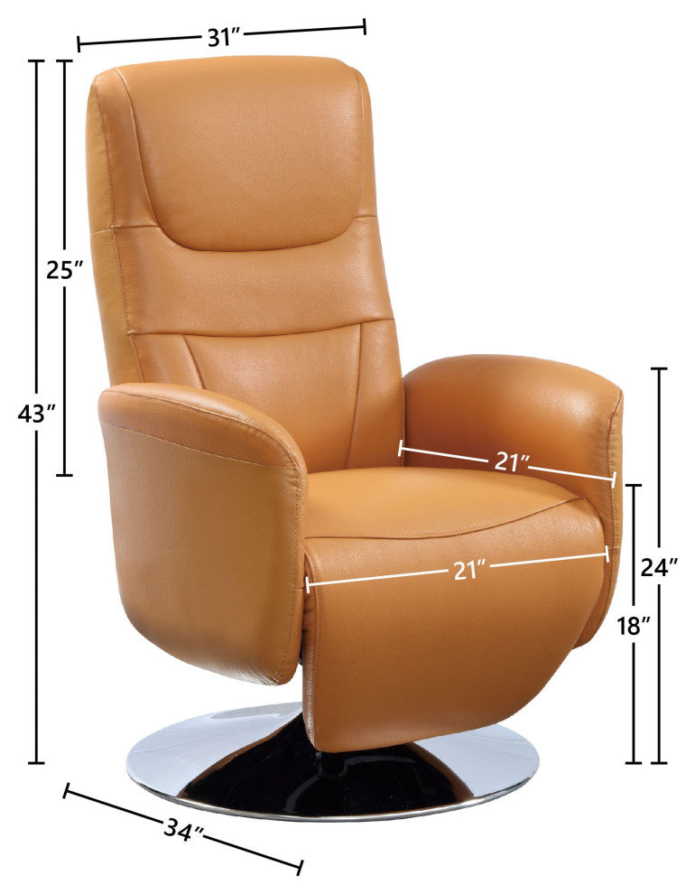 New York Modern Top Grain Leather 2-Motor Powered Recliner, Tan/Silver