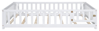 Gewnee Full Size Floor Platform Bed with Fence and Door, White
