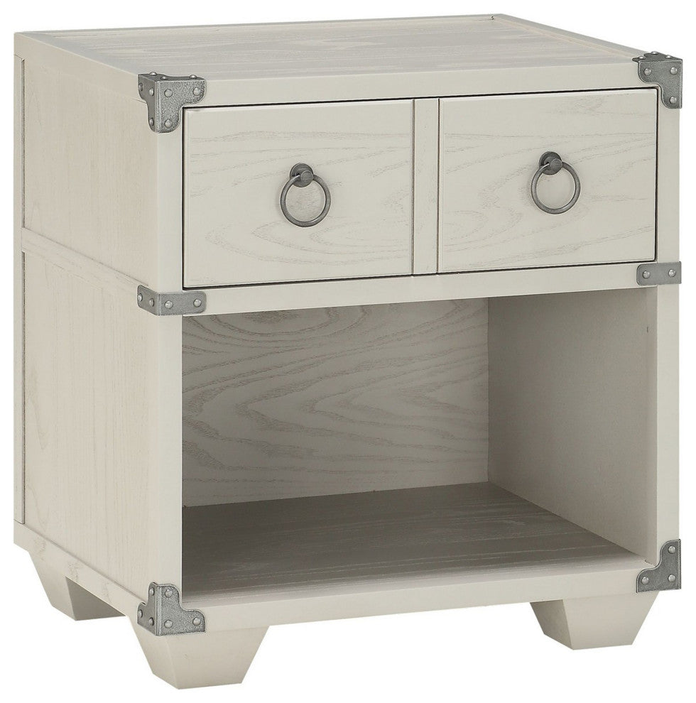 Benzara BM233001 Two Drawer Wooden Nightstand With Metal Ring Pulls, Gray