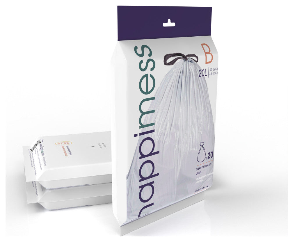 happimess Drawstring Trash Can Liner,, 60-Count, 3-Packs of 20 Liners, Clear, 5.3 Gallons