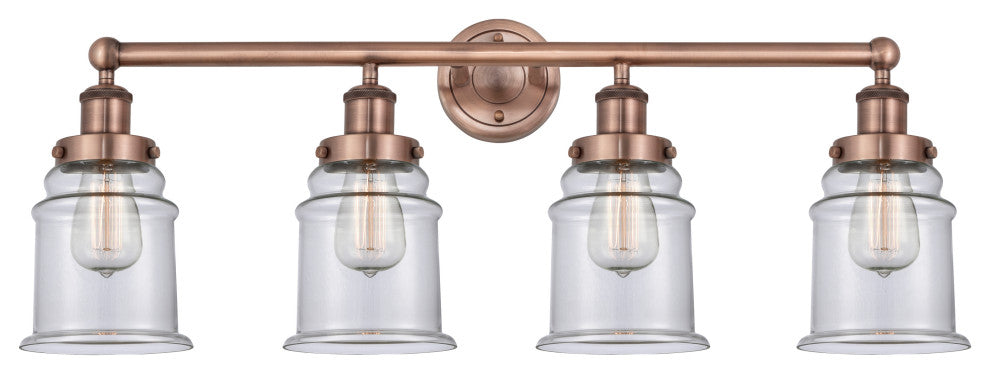 Canton 4-Light 33" Bath Vanity Light, Antique Copper Finish, Clear Shade