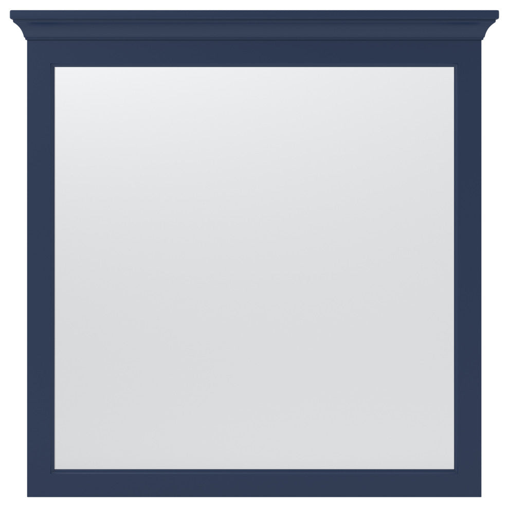 Framed Wall Mounted Bathroom Mirror, Blue;, 32" X 32"