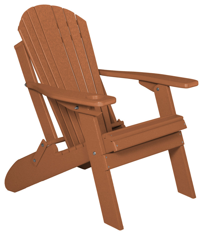 Poly Lumber Folding Adirondack Chair With Cup Holder, Cedar, No Smart Phone Holder