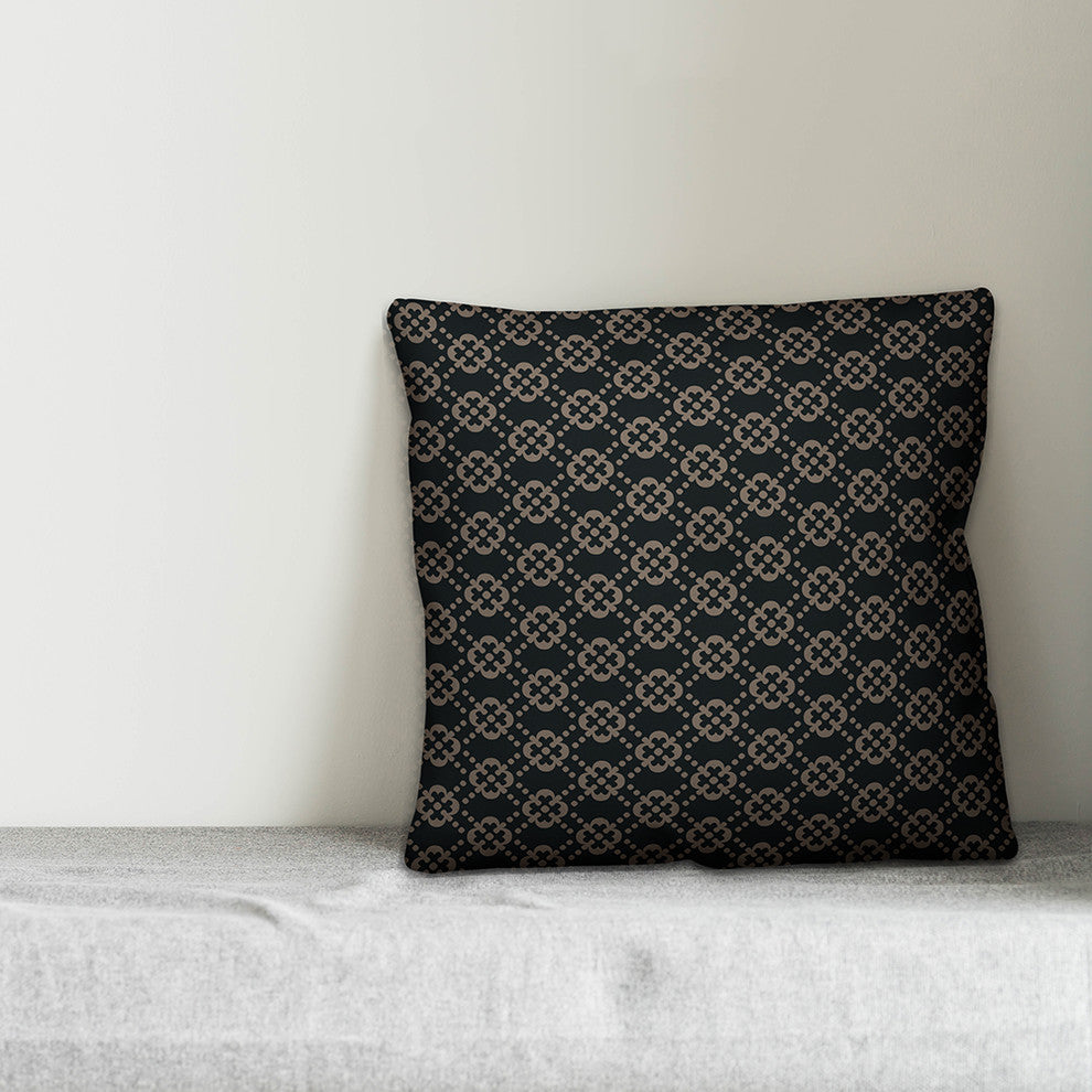 Floral Argyle, Brown and Black Throw Pillow, 20"x20"