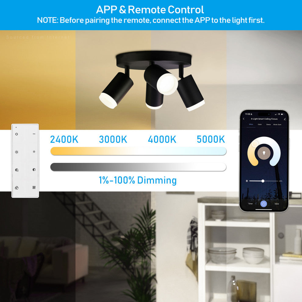 2 Pack LED Smart RGB Ceiling Spotlights Directionaland Dimmable