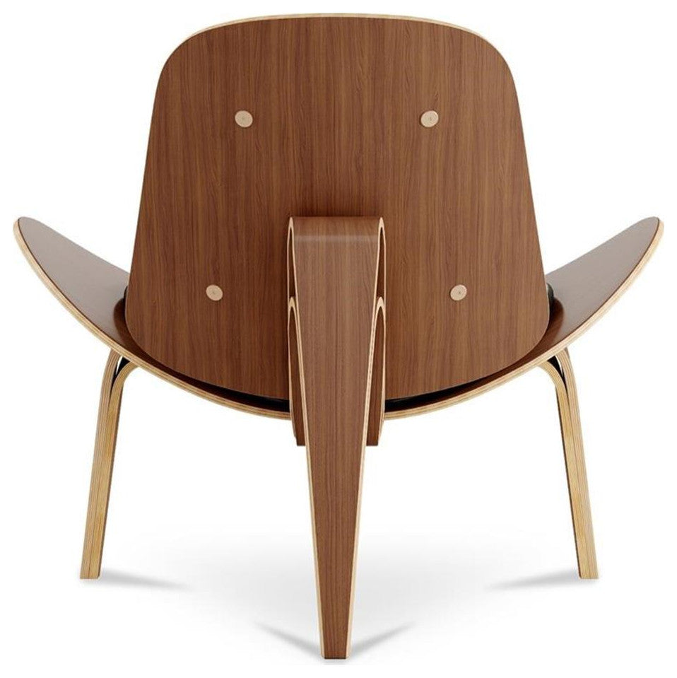 Aron Living 13.8" Wood and Genuine Leather Arch Shell Chair in Black