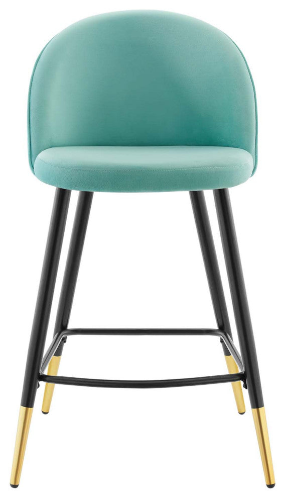 Counter Stool Chair, Set of 2, Velvet, Metal, Blue, Modern, Bar Pub Cafe Bistro