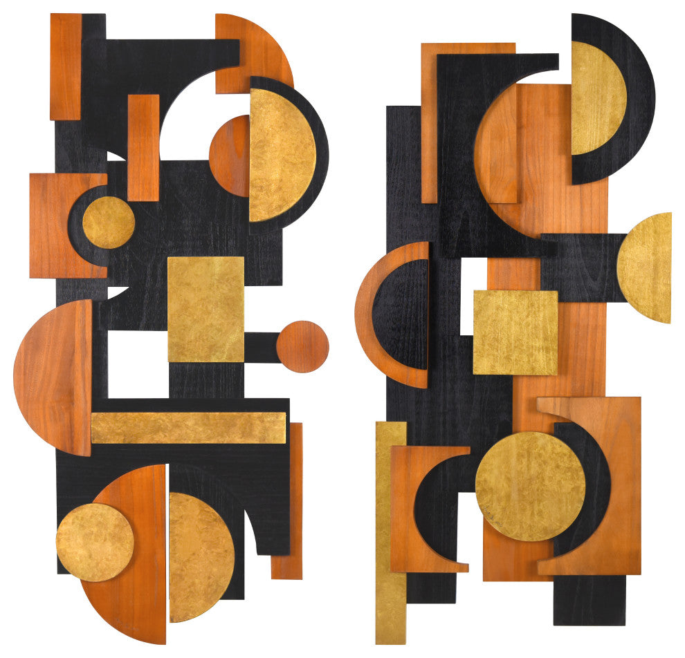Amber Embraces I and II Hand Made Solid Wood Abstracts