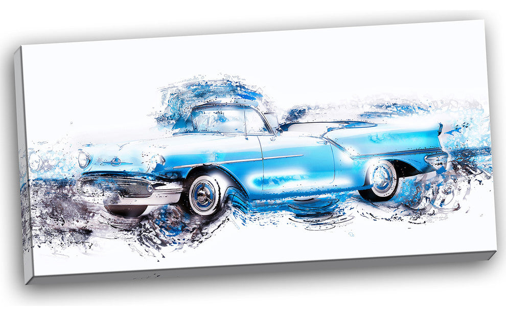 "Baby Blue Vintage Car" Canvas Painting