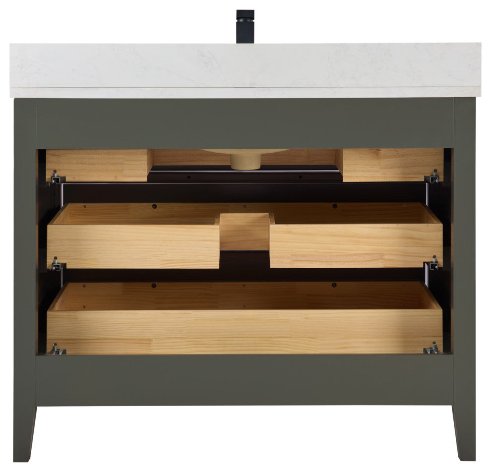Legion Furniture WS2518 Series Bathroom Sink Vanity, Pewter Green, 42", Artificial Stone Top, Single Sink