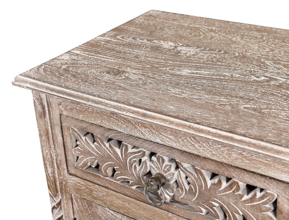 Delaney Carved 1 Door Nightstand, Limestone Gray, Left
