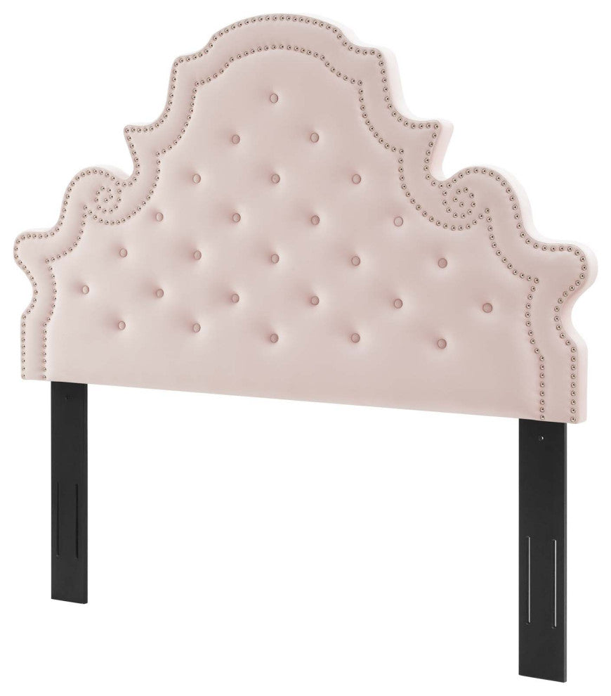 Tufted Headboard, King Size, Velvet, Pink, Modern Contemporary, Bedroom Master