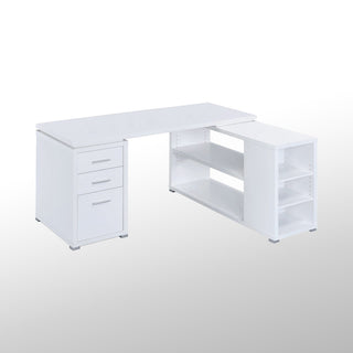 L-Shape Office Desk With Drawers and Shelves, White