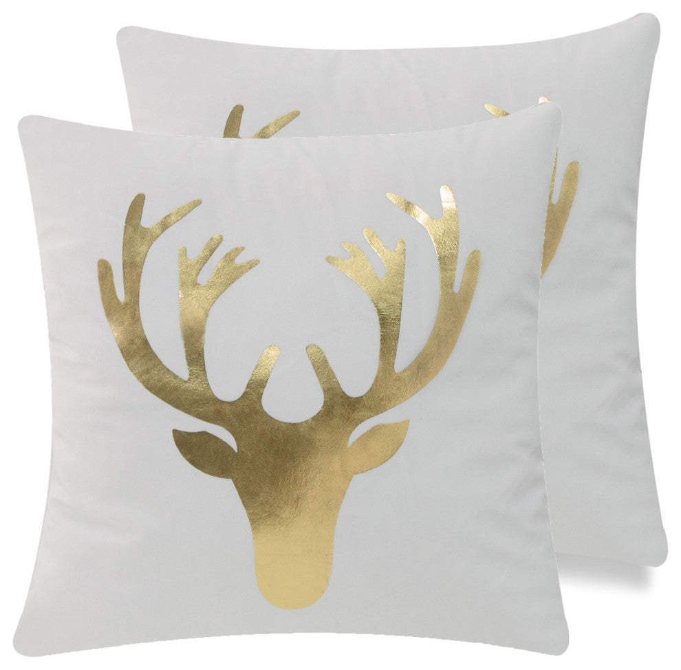 Christmas Icons Throw Pillow Set of 2, Print Gold Reindeer