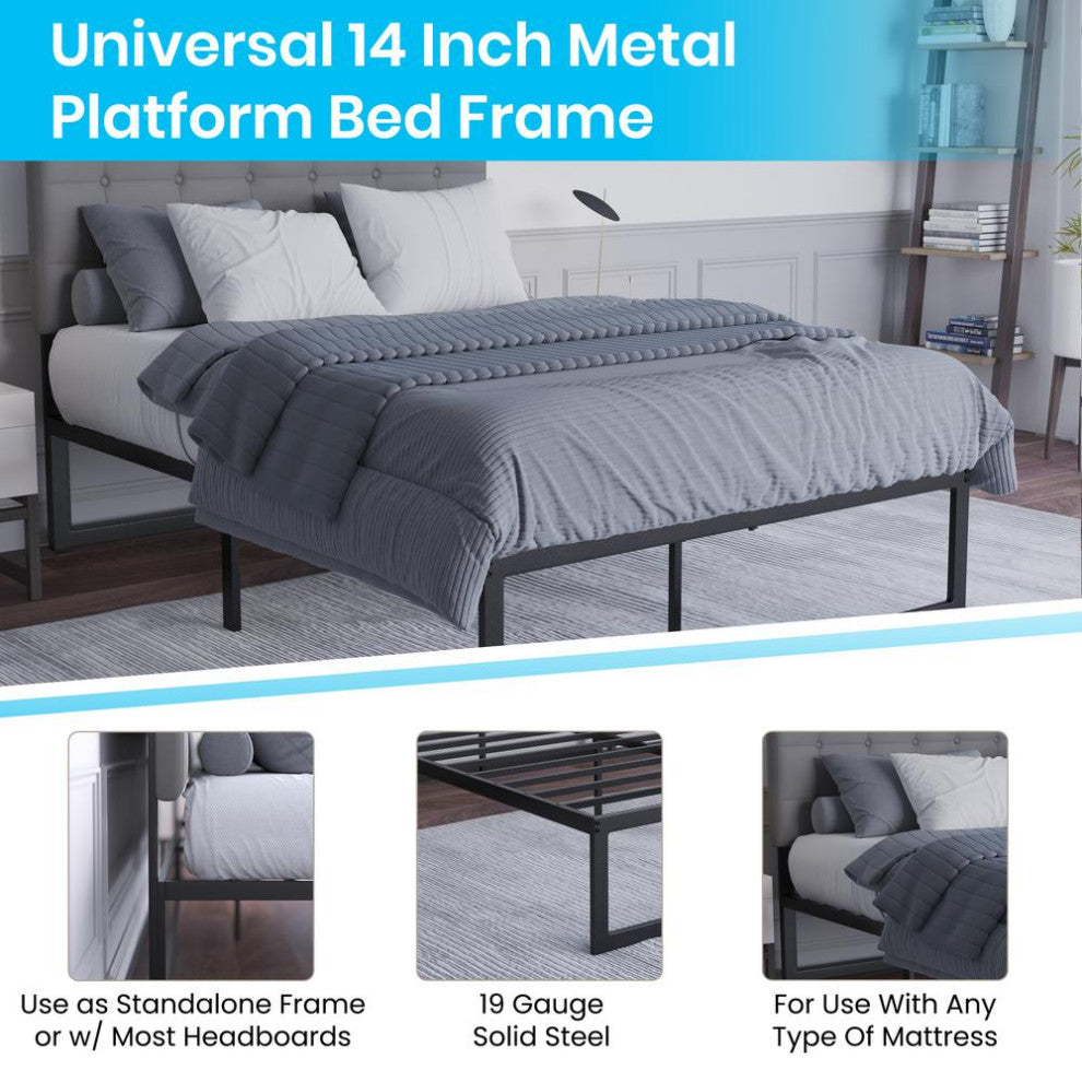 Universal 14 Inch Metal Platform Bed Frame, Black, Full