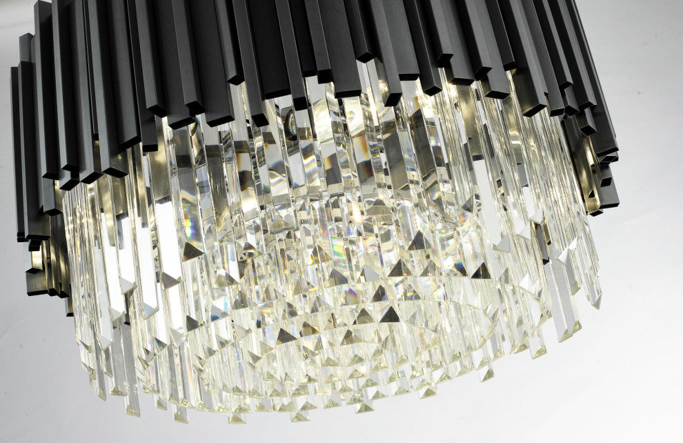 8-Light Black Chandelier With Clear Hanging Crystals