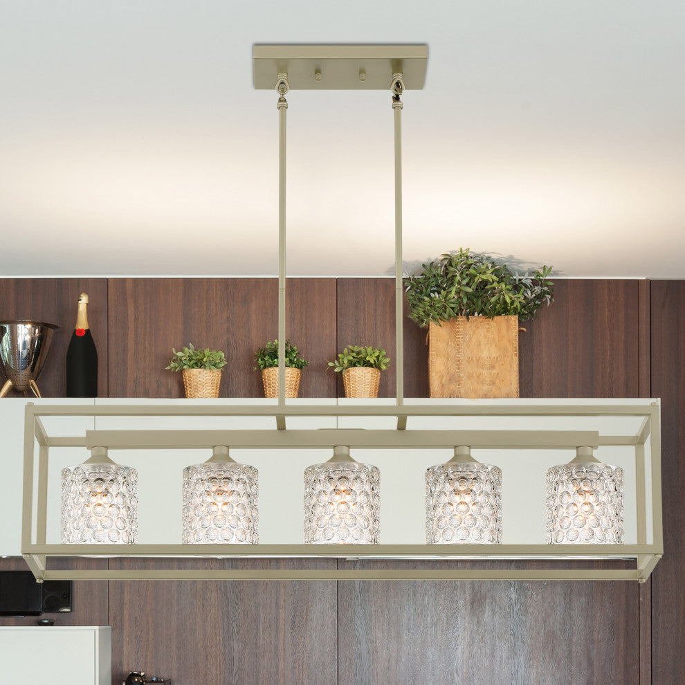 Elegant Cut Crystal Glass 5-Light Linear Pendant