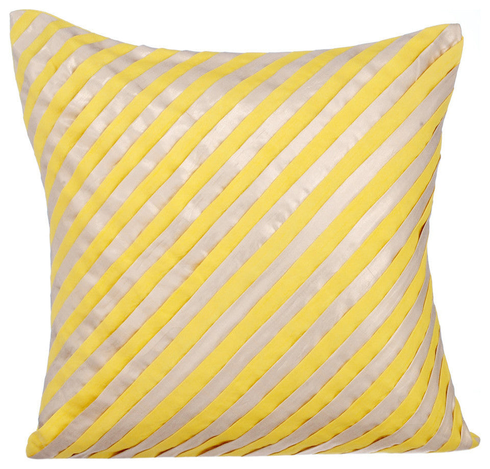 Yellow Decorative Pillow Covers 18"x18" Silk, Unfolding Yellow