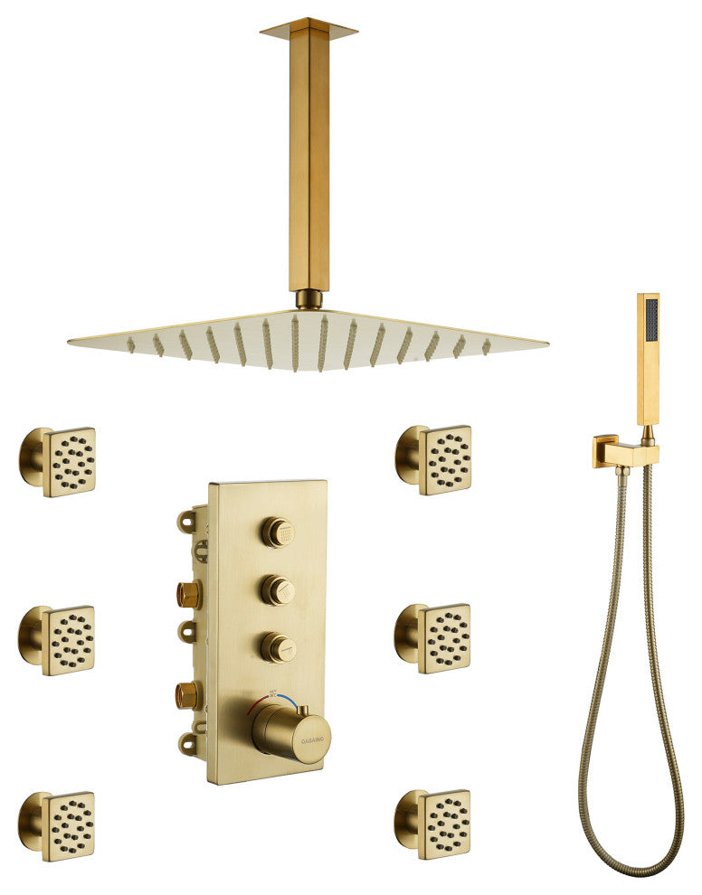 20 Inch Luxury Thermostatic Shower System, Brushed Gold