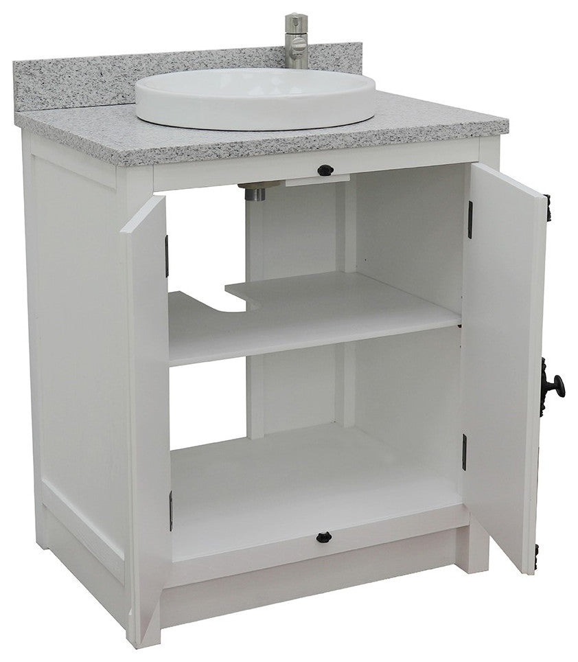 30" Single Vanity, Glacier Ash, Gray Granite Top, Round Sink