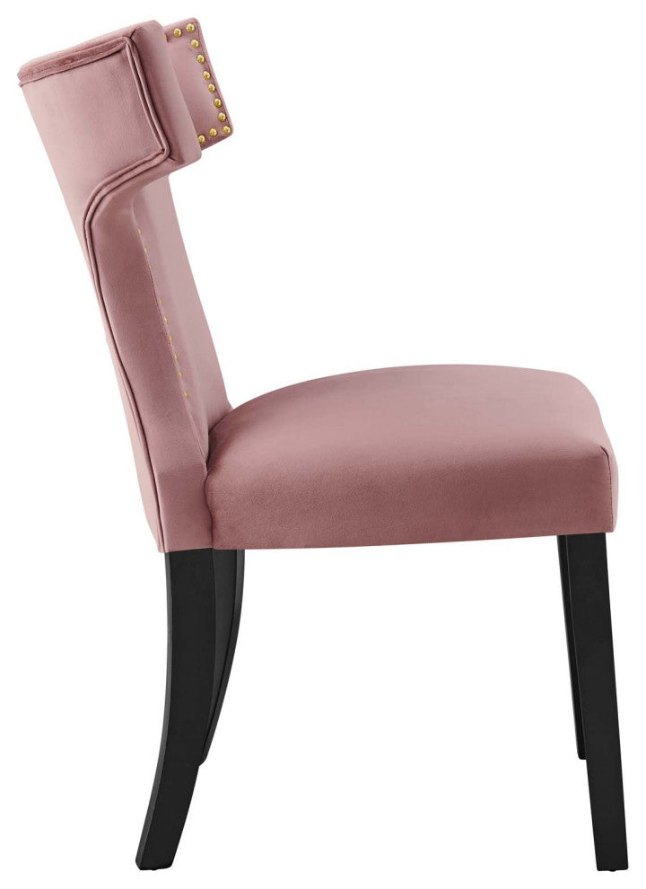Curve Performance Velvet Dining Chairs, Set of 2, Dusty Rose