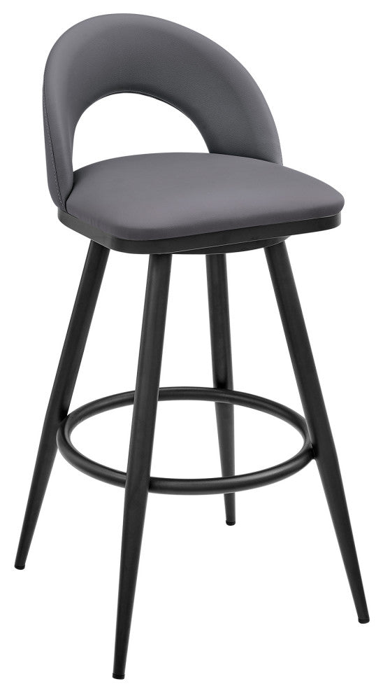 Lottech Swivel Bar Stool in Black Metal with Grey Faux Leather