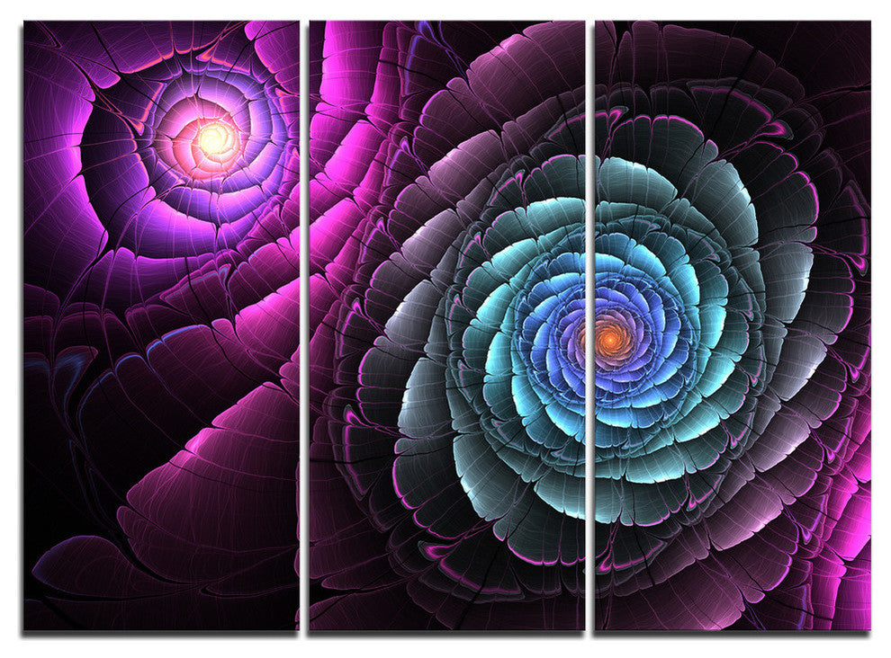 "Fractal Blue Purple Flower Digital" Metal Wall Art, 3 Panels, 36"x28"