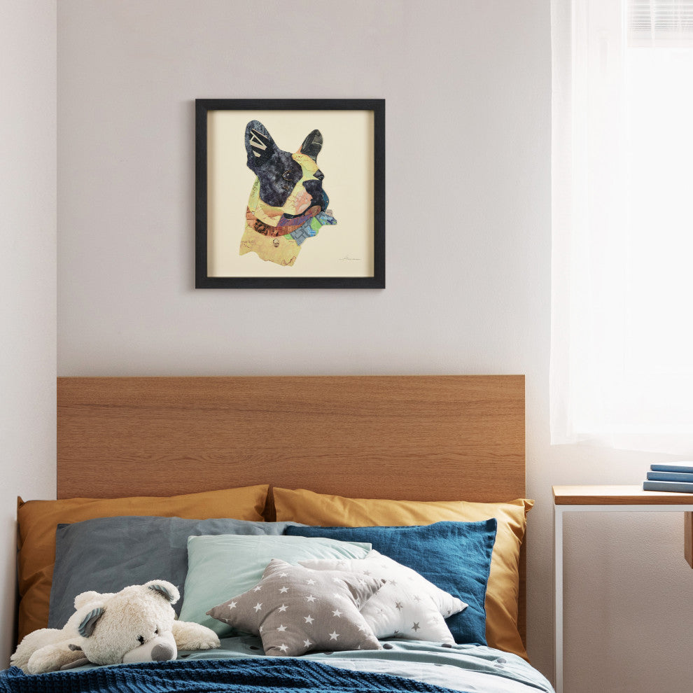 Boston Terrier Dog Dimensional Handmade Collage Wall Art Framed Under Glass