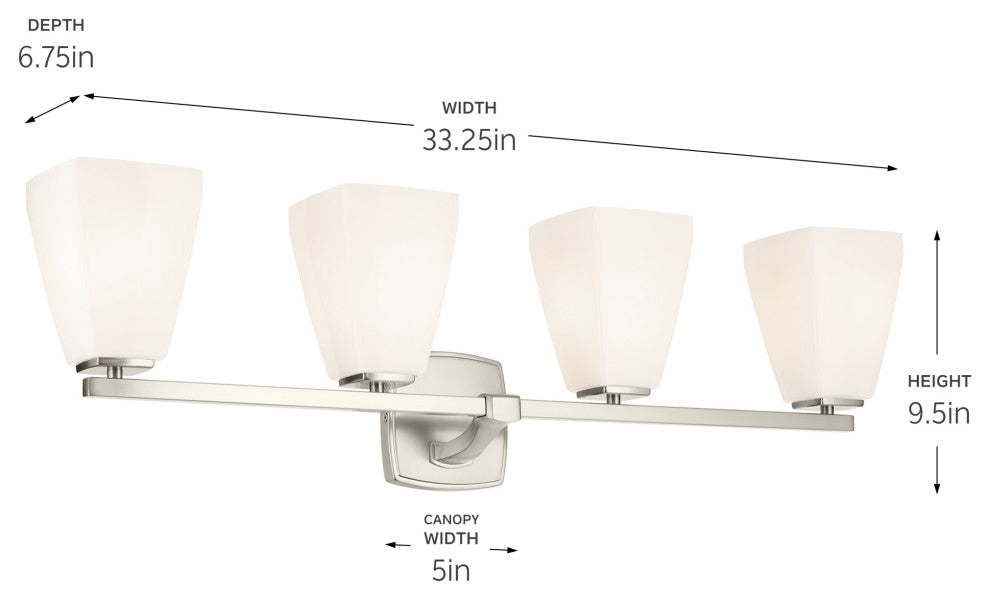 33.25" 4-Light Vanity Light With Opal Glass