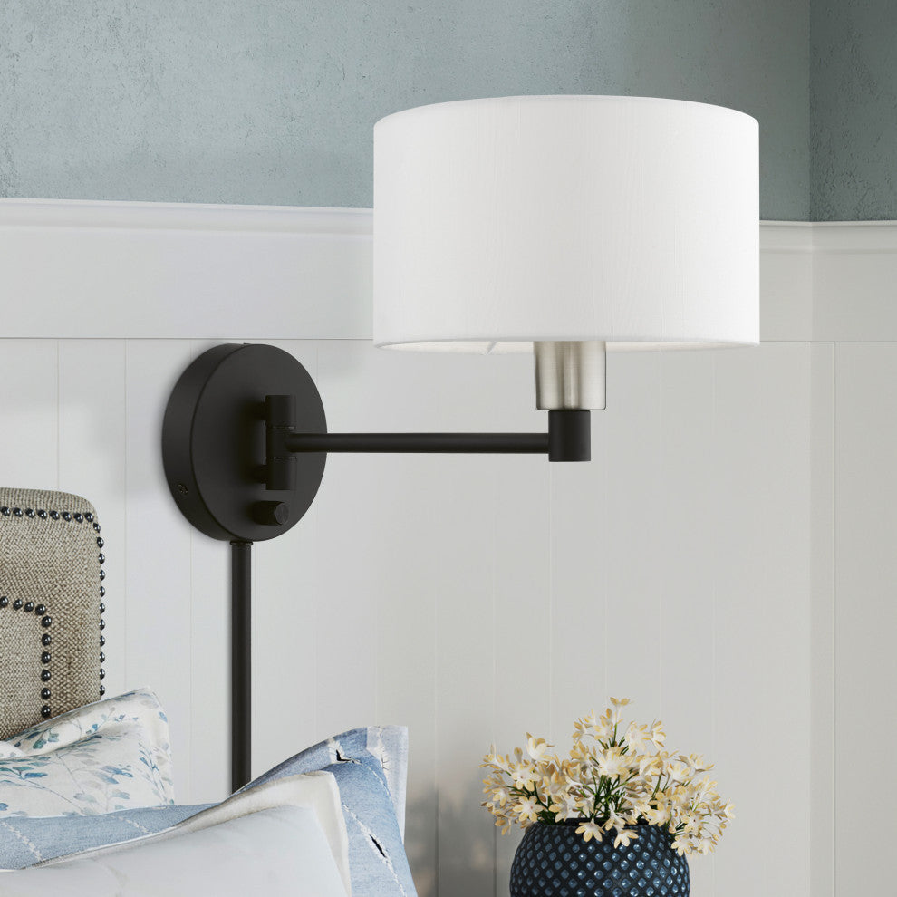 Swing Arm Wall Lamps 1 Light Black, Brushed Nickel Accent Swing Arm Wall Lamp