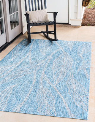 Rug Unique Loom Outdoor Botanical Aqua Blue Rectangular 8' 0 x 11' 4