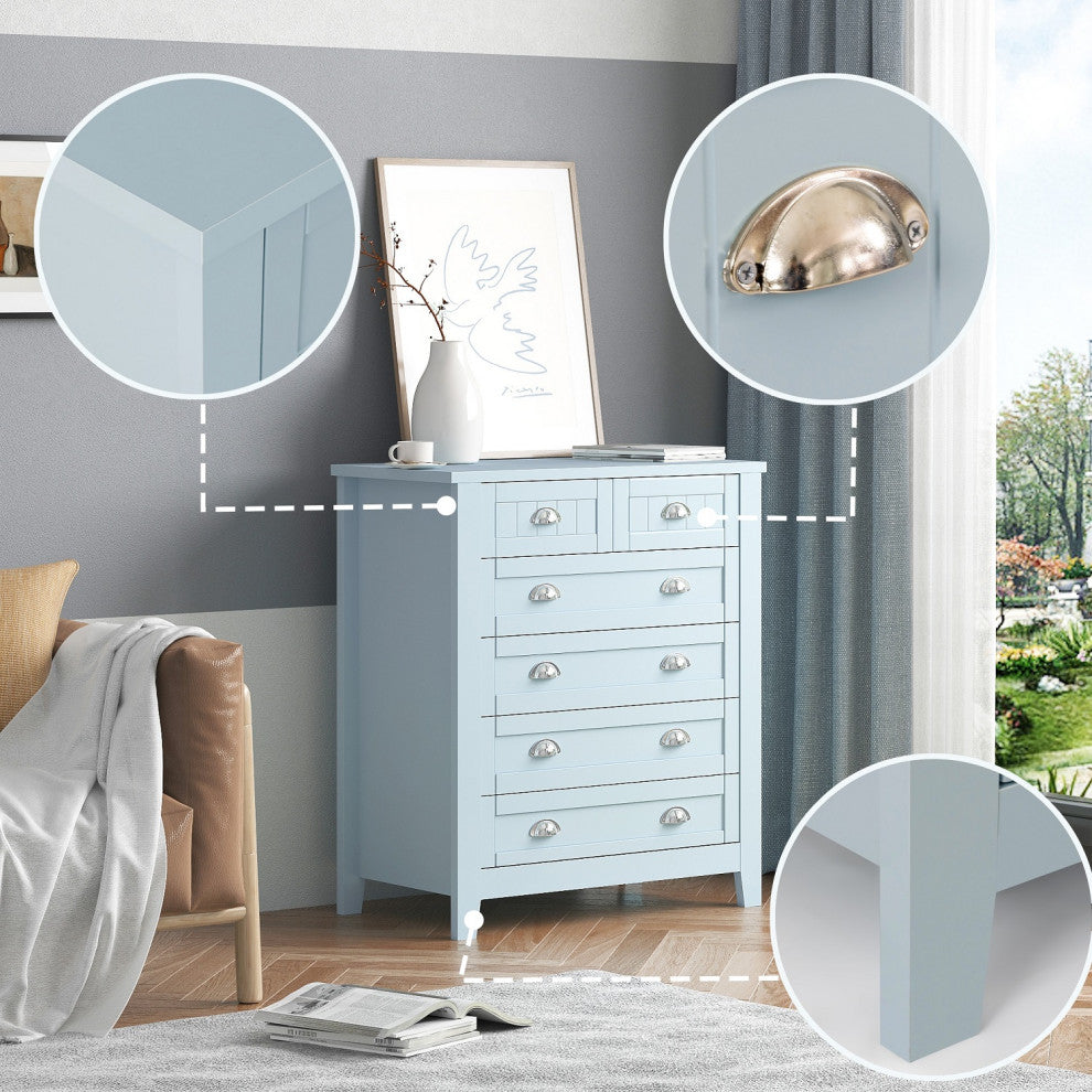Blue-Gray Cabinet Dresser With 6 Drawers-A