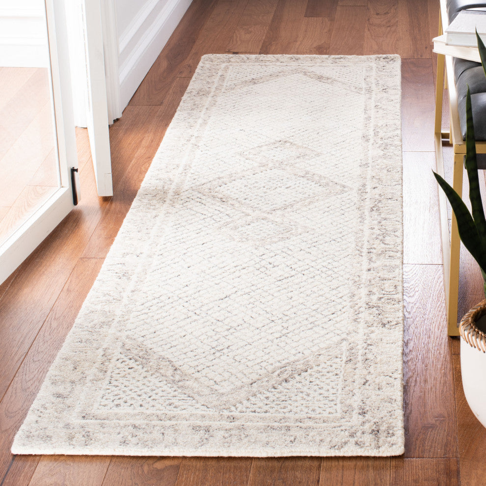 Safavieh Couture Abstract Collection, ABT345 Rug, Ivory/Grey, 2'3"x12'