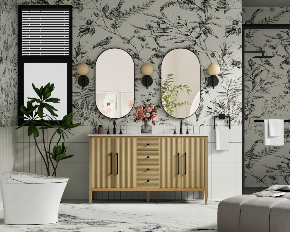 Home Living 60" Double Bathroom Vanity, Linen Oak